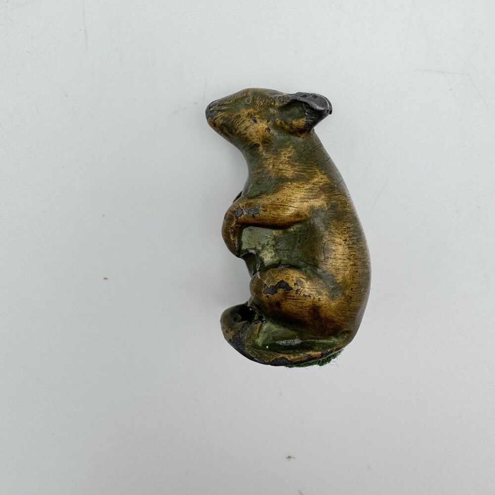Vintage Cast Groundhog Marmot Miniature Figurine 2" Felt Bronze/Brass Finish